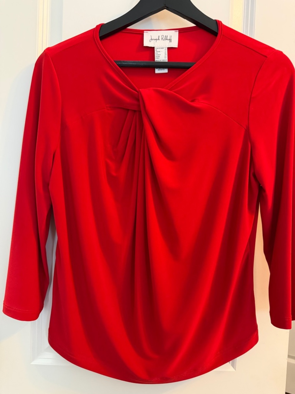 Joseph Ribkoff Bold Red Twist-Detail Long Sleeve Top